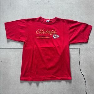 90s Vintage Kansas City Chiefs Logo7 Embroidered Red T Shirt Size M